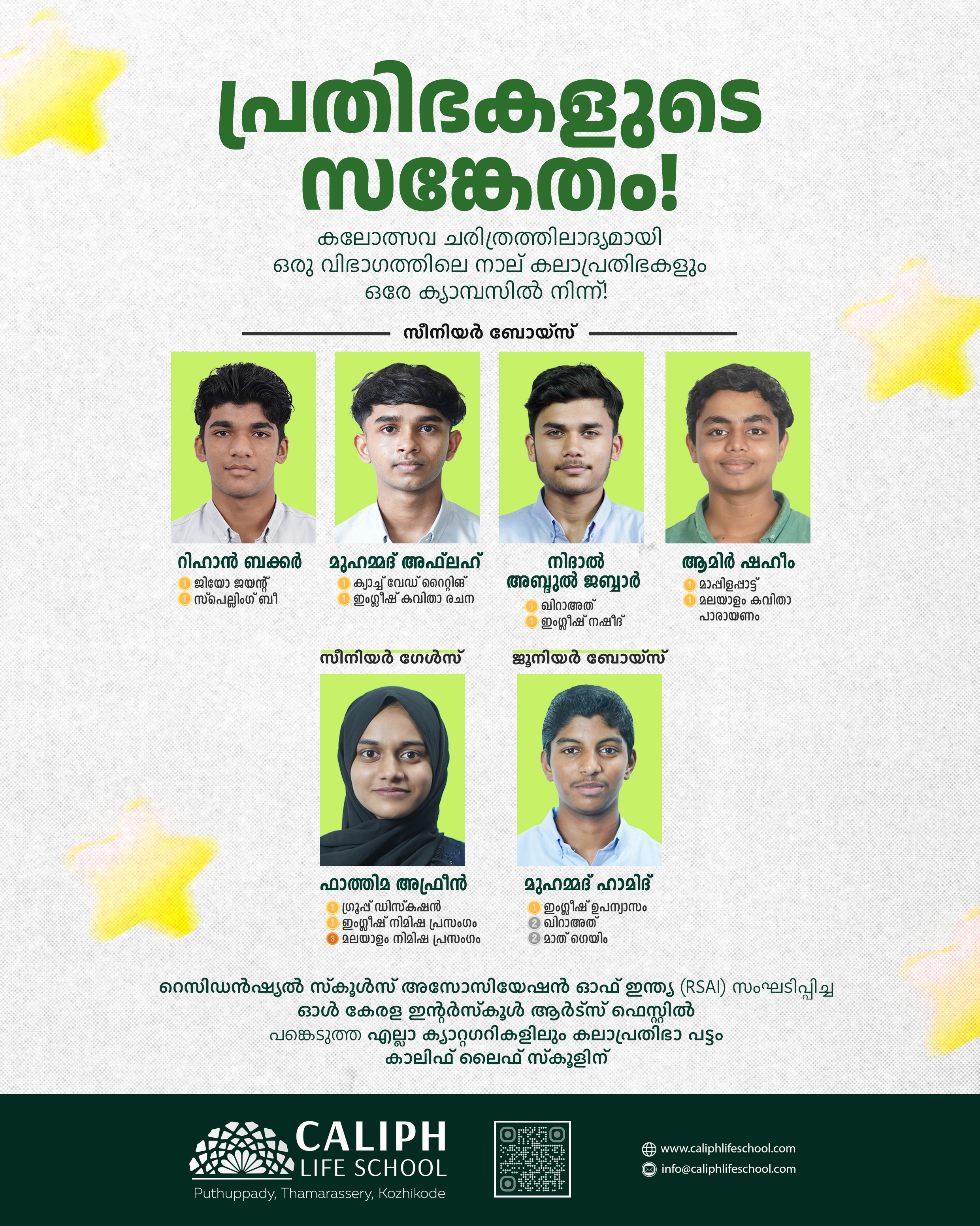 INDIVIDUAL CHAMPIONS OF INTERSCHOOL ARTS FEST 